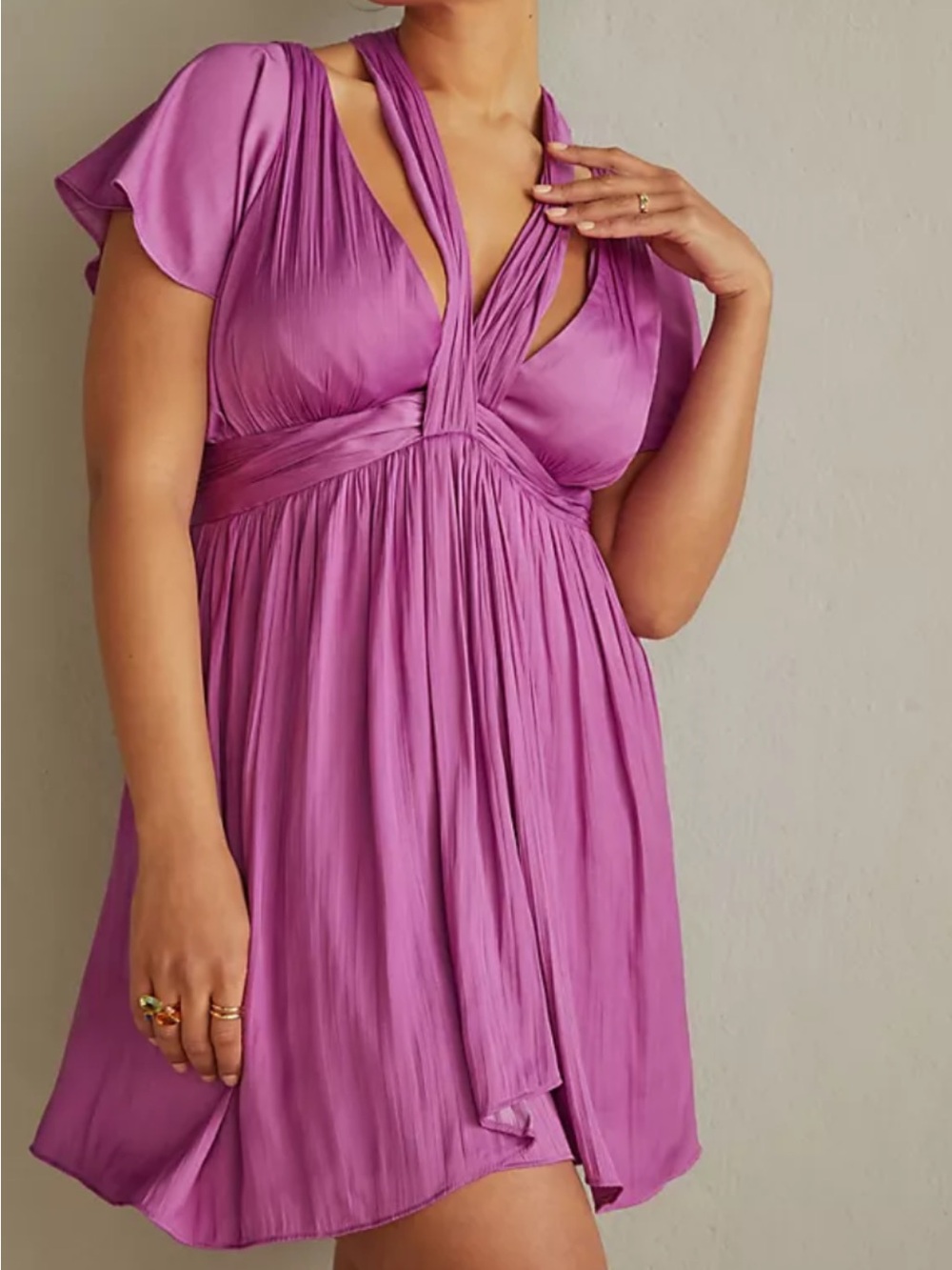 By Anthropologie Purple Twist Front Dress | Plus Size 22W | Flutter Sleeve Cockt